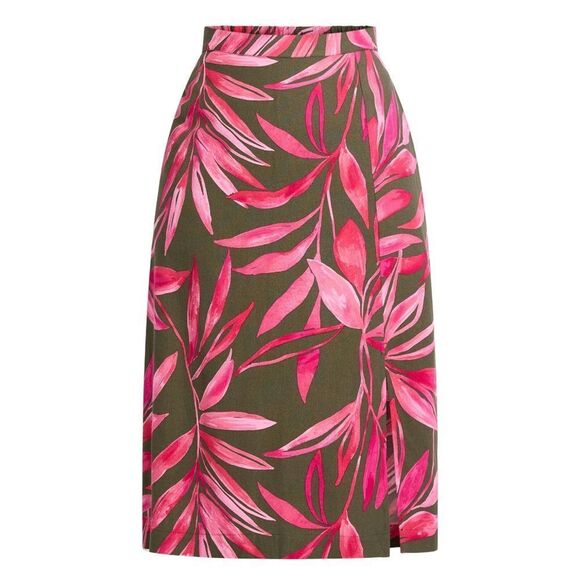 Women's Hawaiian Tropical Print Linen-Blend Slip Skirt with Side Slit, Size XL - Picture 7 of 12